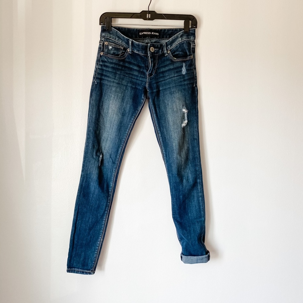 Express distressed skinny jean leggings